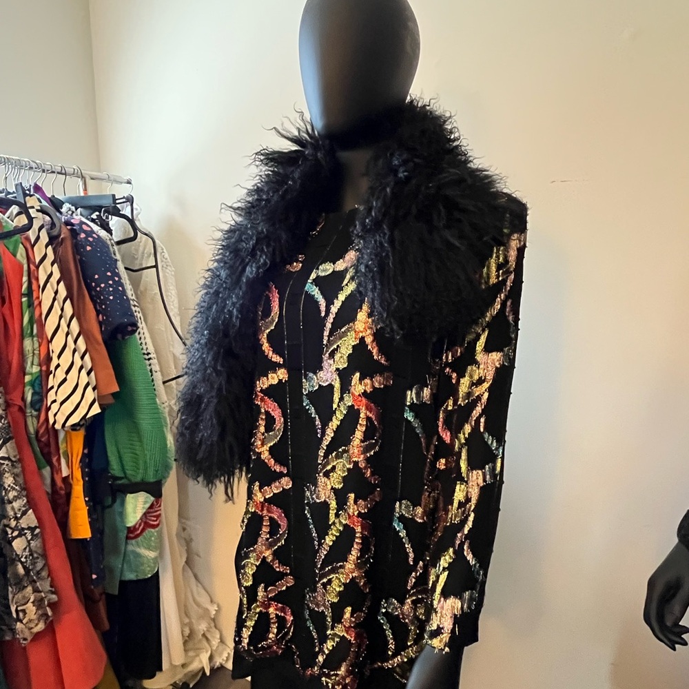 Stunning Unsigned Black Metallic Multi Colored Tu… - image 4